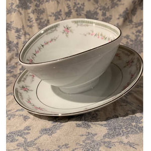 Vintage 1960s Mikasa Chateau Gravy Boat with Attached Underplate